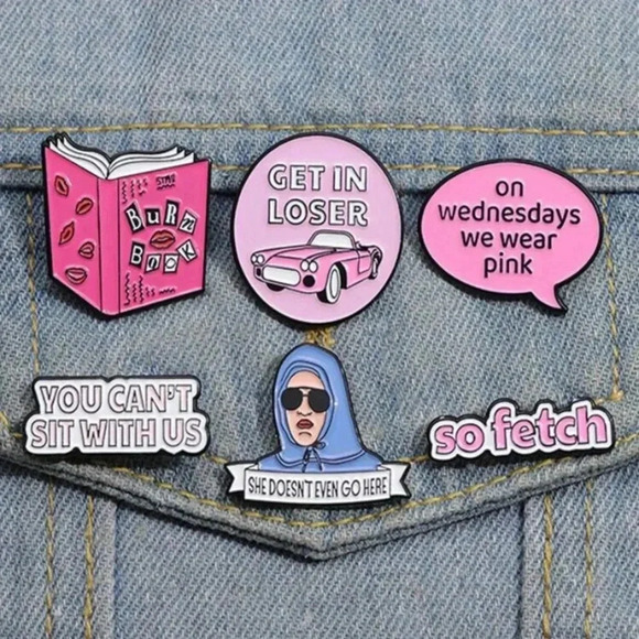 6pc pink blue Mean Girls enamel pins burn book get in loser backpack hat… - Picture 3 of 6